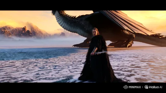 Lone Warrior Faces Majestic Dragon in Snowy Epic – AI Generated Video | Hailuo AI
