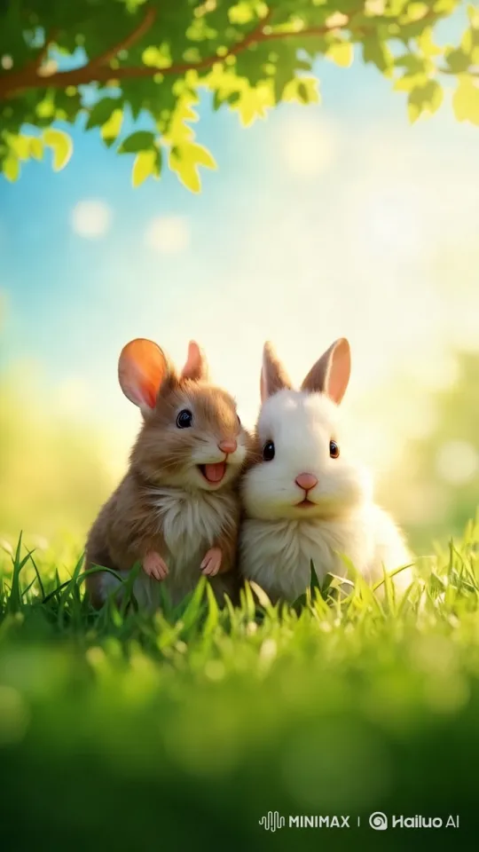 Peaceful Friendship: Mouse and Rabbit in Serene 4K – AI Generated Video | Hailuo AI
