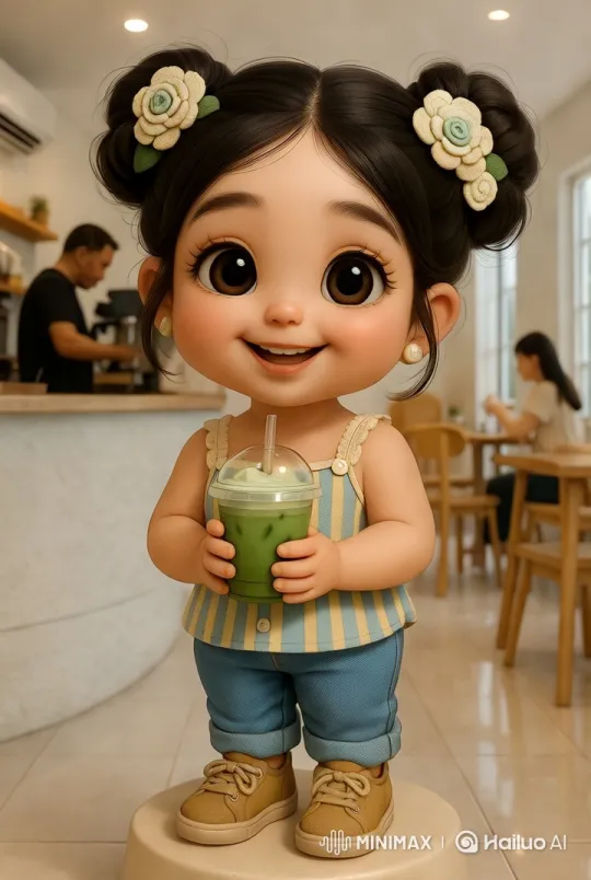 Child in Café with Green Drink – AI Generated Video | Hailuo AI