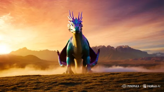 Dragon Soars Over Sunset-Lit Mountainscape – AI Generated Video | Hailuo AI