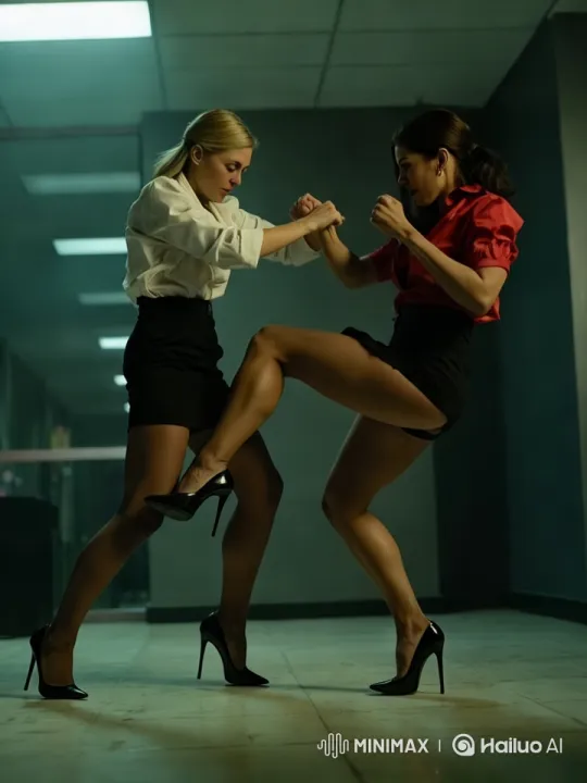 Aesthetic High-Heeled Fight Scene Between Secretaries – AI Generated Video | Hailuo AI