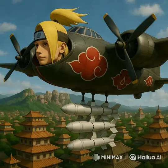 Aircraft with Propellers Flies Over Pagoda Buildings, Explodes Dramatically – AI Generated Video | Hailuo AI