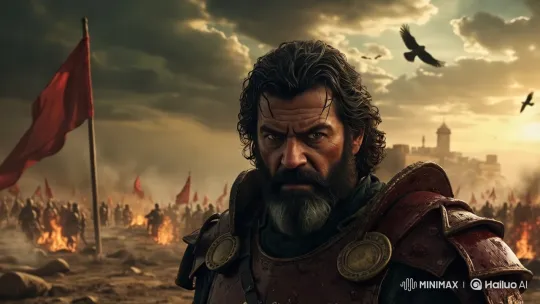 Desert Warzone: A Tyrannical Warlord Amidst Ruins – AI Generated Video | Hailuo AI