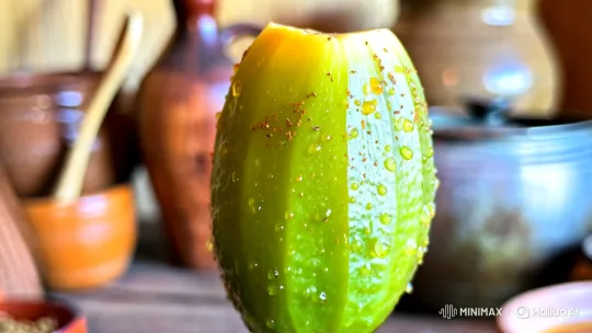 Vibrant Pickled Mango in Rustic Kitchen Setting – AI Generated Video | Hailuo AI