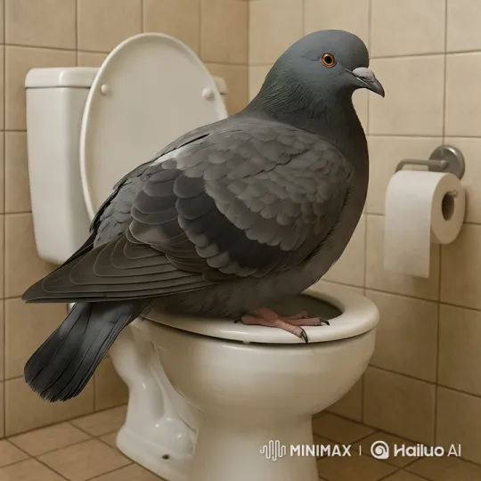 Pigeon Laughs and Poops on Toilet Seat – AI Generated Video | Hailuo AI
