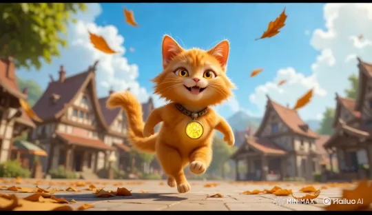 Orange Cat Dio's Joyful Run in Sunlit Elmora – AI Generated Video | Hailuo AI