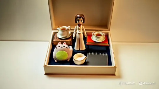 Artful Display of Action Figure and Accessories in Elegant Box – AI Generated Video | Hailuo AI