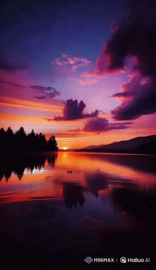 Tranquil Sunset Over Reflective Lake Scene – AI Generated Video | Hailuo AI