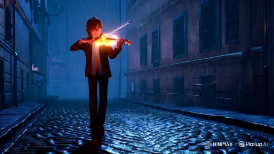 Title: **Ethereal Performance in Rainy Alley** – AI Generated Video | Hailuo AI