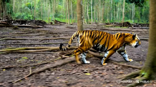 Sumatran Tiger Amidst Deforestation – AI Generated Video | Hailuo AI