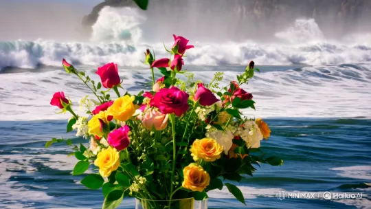 Elegant Roses Amidst Turbulent Sea – AI Generated Video | Hailuo AI
