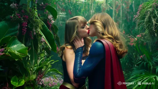 Taylor Swift and Supergirl's Intimate Kiss in Lush Greenhouse – AI Generated Video | Hailuo AI