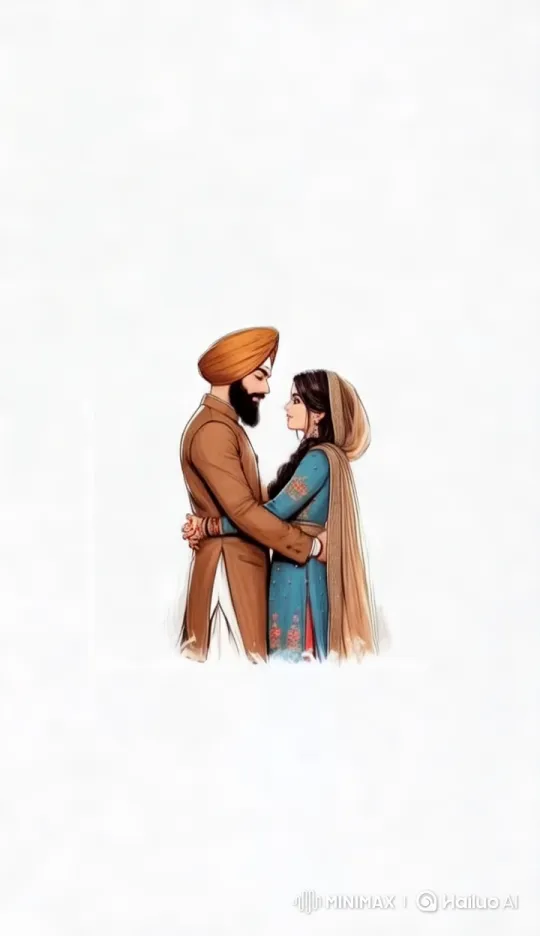 Couple Embraces in Traditional Attire Against White Background – AI Generated Video | Hailuo AI