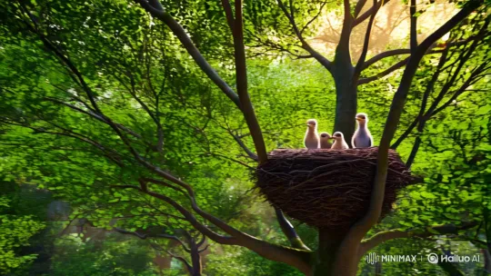Squirrel Rescues Fallen Bird Chick in Forest Drama – AI Generated Video | Hailuo AI