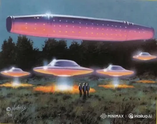 Surreal Encounter: Glowing UFOs Hover Over Tranquil Meadow – AI Generated Video | Hailuo AI