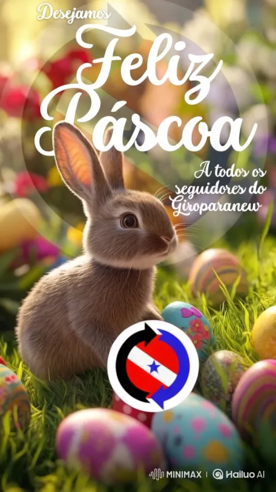Cute Rabbit Interacts with Spinning Logo in Easter Scene – AI Generated Video | Hailuo AI