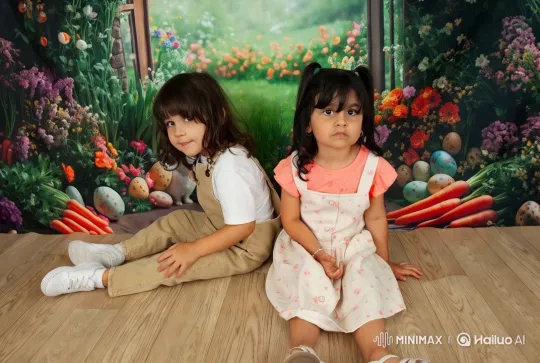 Whimsical Spring Garden Scene with Children – AI Generated Video | Hailuo AI
