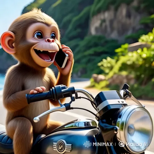 Monkey Rides Motorcycle Along Scenic Coastline – AI Generated Video | Hailuo AI