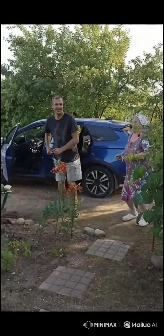 Aesthetic Garden Scene with Man and Elderly Woman – AI Generated Video | Hailuo AI