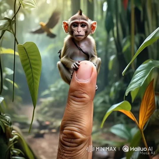 Monkey on Finger: Intimate Jungle Harmony – AI Generated Video | Hailuo AI