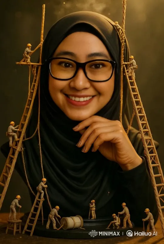 Miniature Workers Craft Woman's Hijab in Animated Scene – AI Generated Video | Hailuo AI