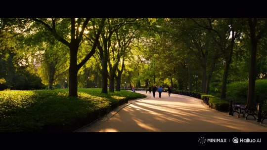 Tranquil Park Promenade Morning Scene – AI Generated Video | Hailuo AI