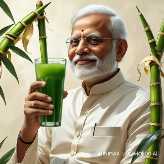 Elderly Man Sips Sugarcane Juice in Bamboo Setting – AI Generated Video | Hailuo AI