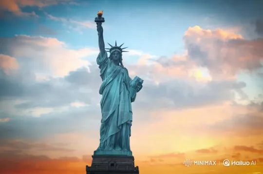 Statue of Liberty Dances in Sunset Sky – AI Generated Video | Hailuo AI