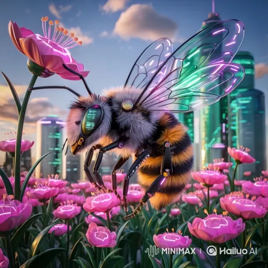 Futuristic Robotic Bee in a Harmony of Nature and Technology – AI Generated Video | Hailuo AI