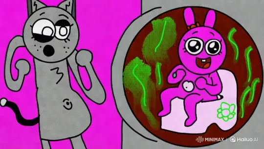 Pregnant Cat Surprised by Smelly Rabbit on Toilet – AI Generated Video | Hailuo AI
