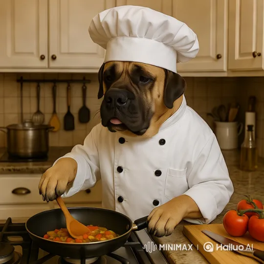 Dog Chef Preparing Meal in Neat Kitchen – AI Generated Video | Hailuo AI