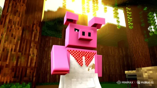 Anthropomorphic Pig Chef Cooks Steak in Pixelated Style – AI Generated Video | Hailuo AI