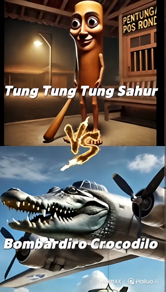 Wooden Man Battles Bombardiro Crocodilo in Sky – AI Generated Video | Hailuo AI