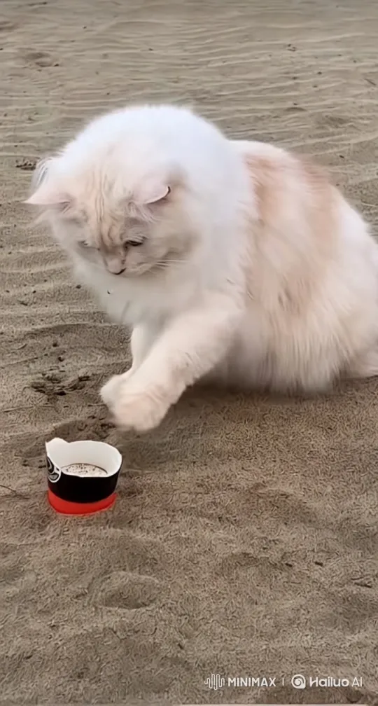 Cat on Beach Transitions from Conflict to Dance – AI Generated Video | Hailuo AI