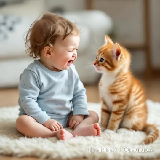 Baby and Kitten Share Desperate Embrace – AI Generated Video | Hailuo AI