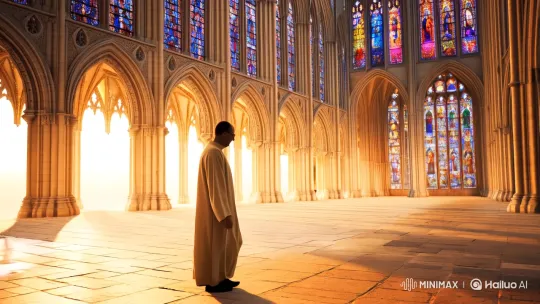 Monk's Solitude Meets Grand Cathedral Worship – AI Generated Video | Hailuo AI