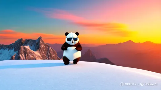 Panda Dance on Snowy Mountain at Sunrise – AI Generated Video | Hailuo AI