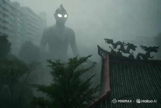 Ultraman Walks Through Rainy Singapore Neighborhood – AI Generated Video | Hailuo AI