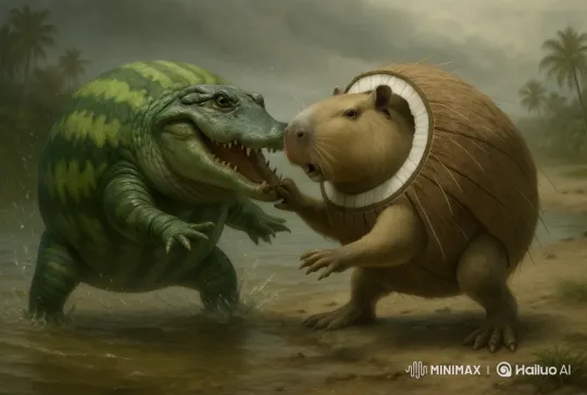 Tropical Battle: Crocodile vs. Armored Capybara – AI Generated Video | Hailuo AI