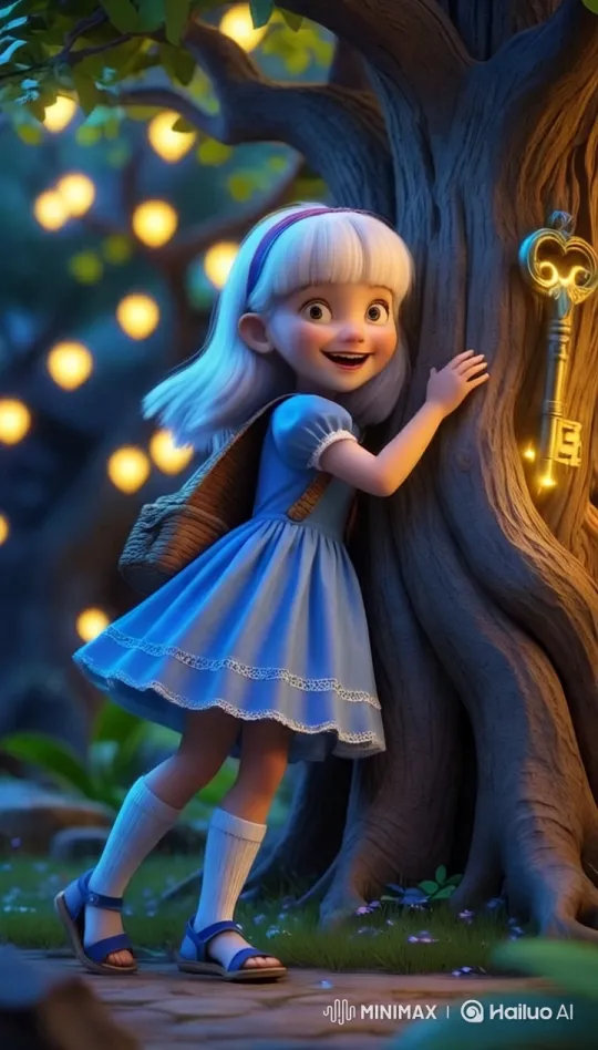Girl Embraces Magical Tree in Enchanted Forest – AI Generated Video | Hailuo AI