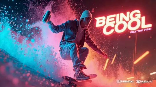 Teen Skates with Soda, Neon Vibes in Dynamic Scene – AI Generated Video | Hailuo AI