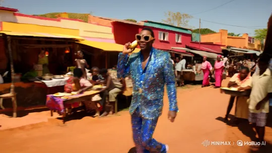 Vibrant Market Chaos: Flamboyant Bakary's Dramatic Escape – AI Generated Video | Hailuo AI
