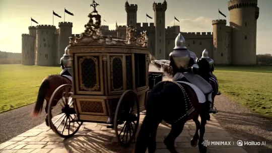 Opulent Carriage Procession Approaches Majestic Castle – AI Generated Video | Hailuo AI