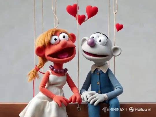 Intimate Puppet Scene with Romantic Heart Shapes – AI Generated Video | Hailuo AI