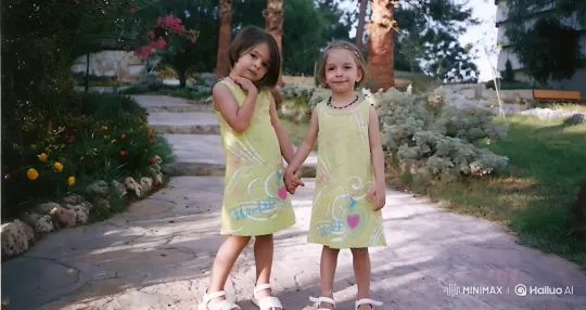 Young Girls Embrace in Serene Garden Setting – AI Generated Video | Hailuo AI