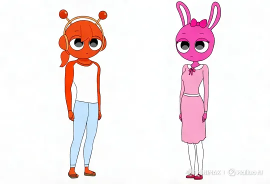 Intimate Moment Between Orange and Pink Characters – AI Generated Video | Hailuo AI