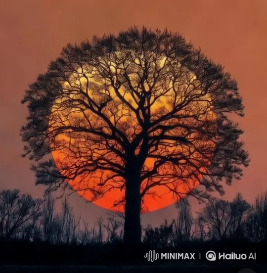 Silhouetted Tree Against Fiery Sunset – AI Generated Video | Hailuo AI