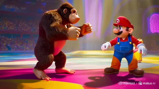 Donkey Kong vs. Mario: Aesthetic Fistfight in Surreal Arena – AI Generated Video | Hailuo AI