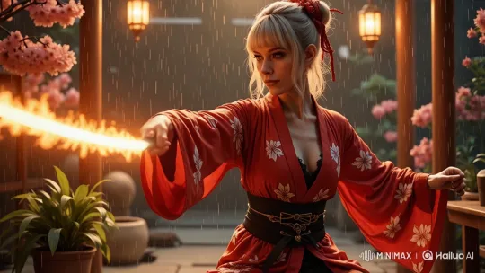 Floral Garden: Warrior's Graceful Sword Dance – AI Generated Video | Hailuo AI