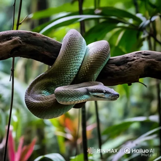 Tropical Forest: Glittering Green Snake Close-Up – AI Generated Video | Hailuo AI